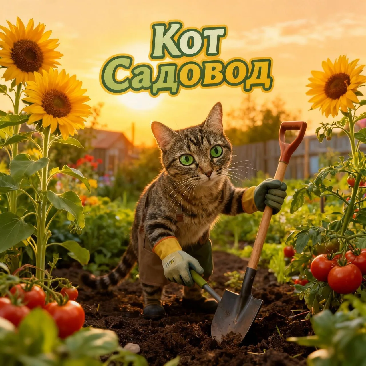 Кот садовод. Дача цветы огород