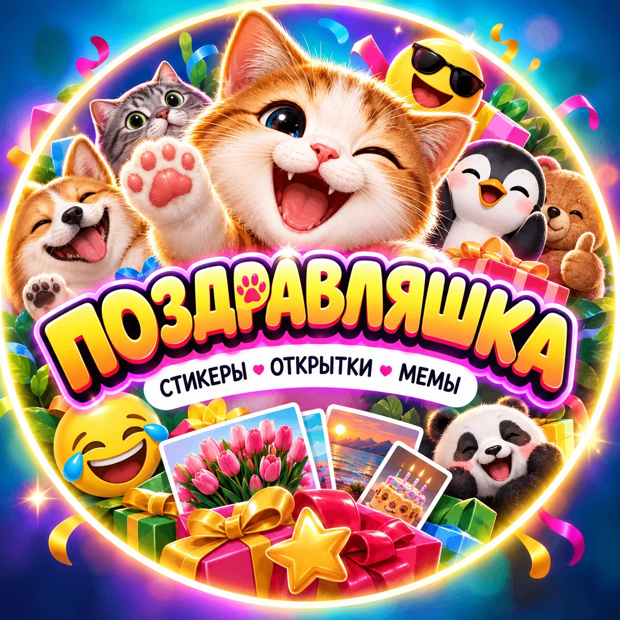 Поздравляшка — открытки, стикеры, мемы — канал в мессенджере MAX