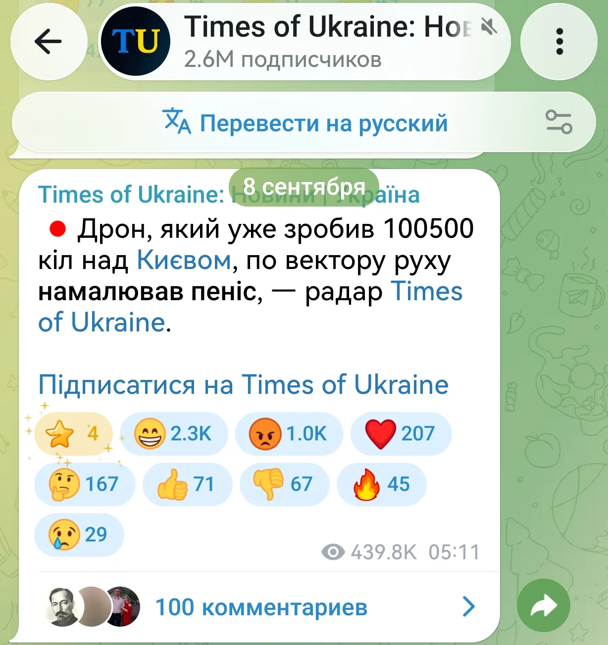 Изображение из сообщения канала