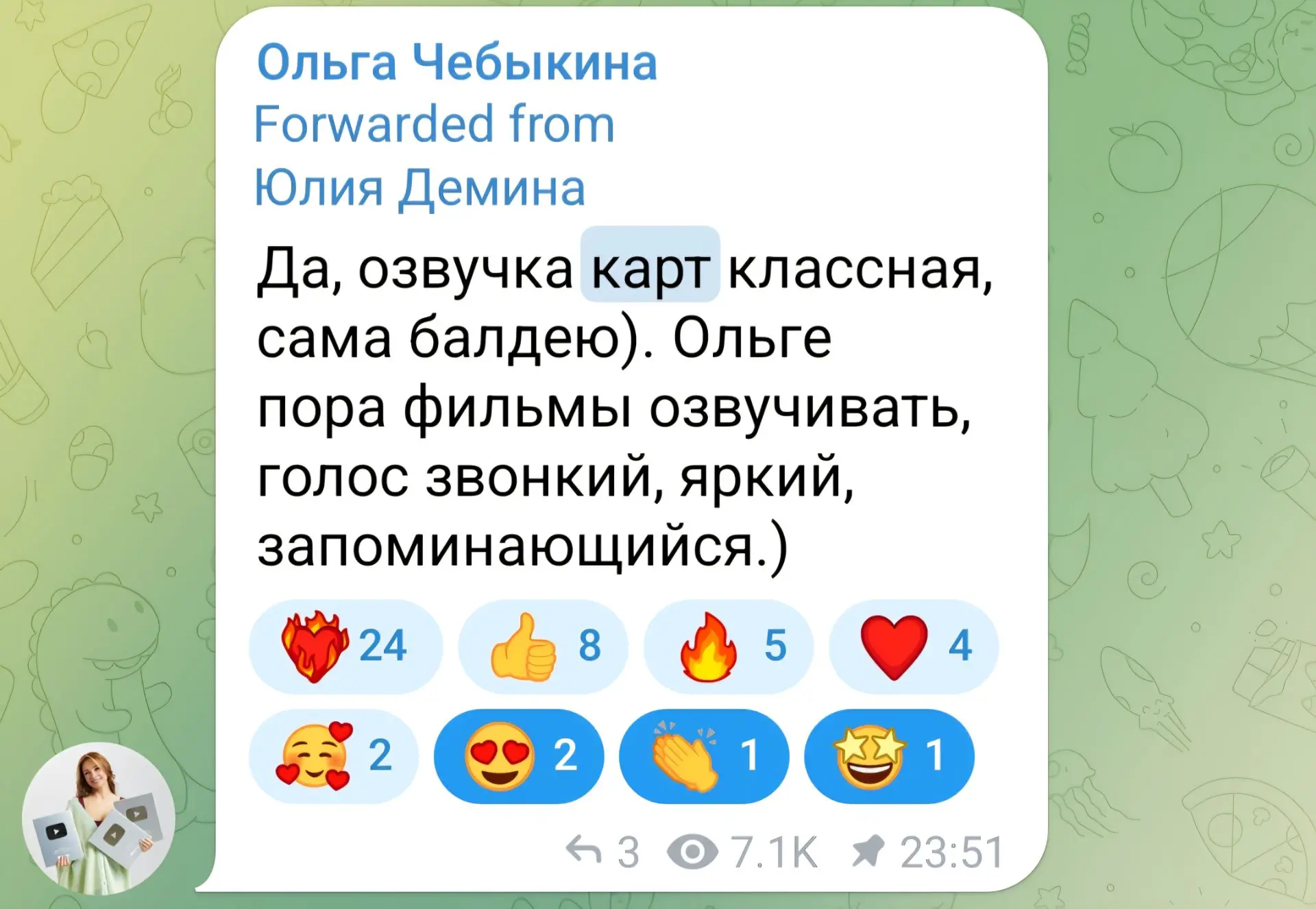 Изображение из сообщения канала