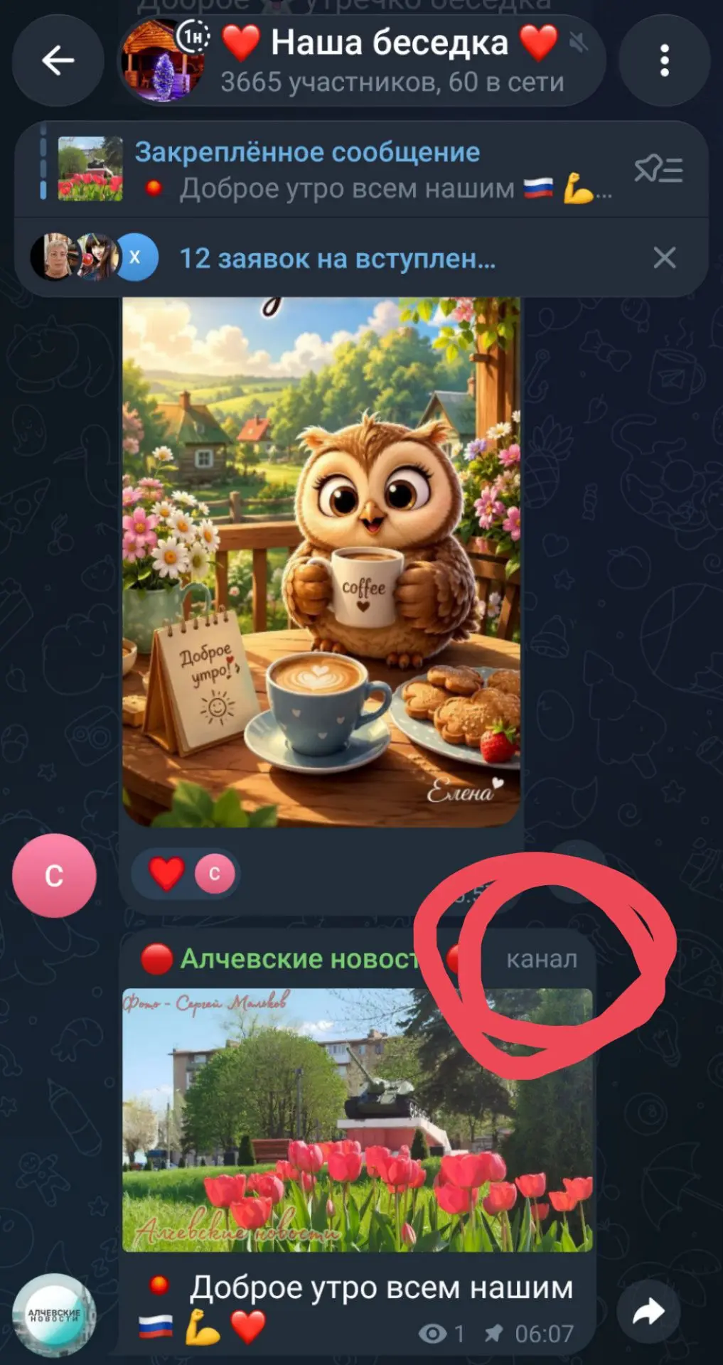 Изображение из сообщения канала