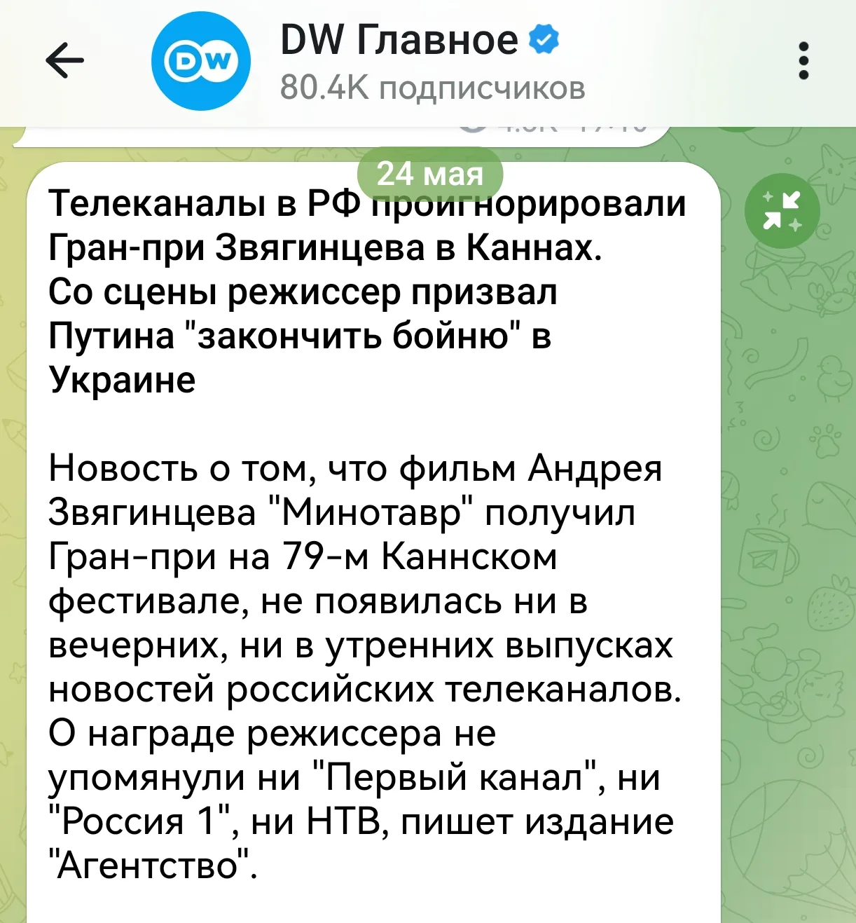 Изображение из сообщения канала