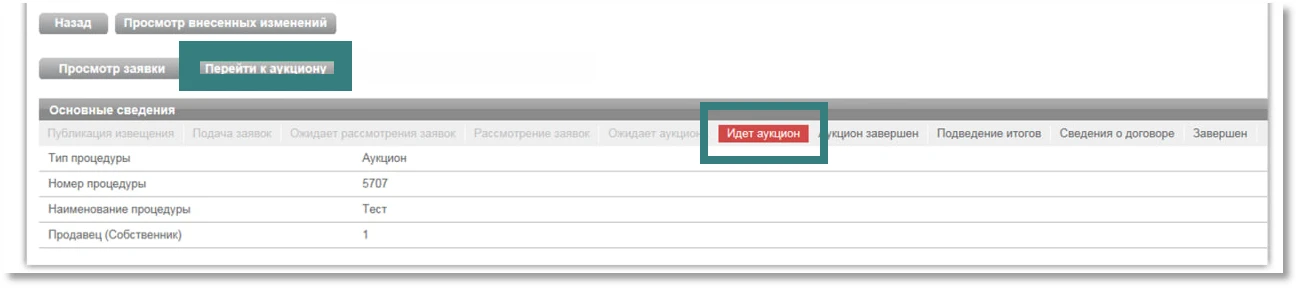 Переход к процедуре торгов