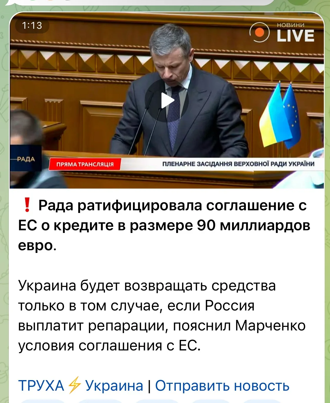 Изображение из сообщения канала