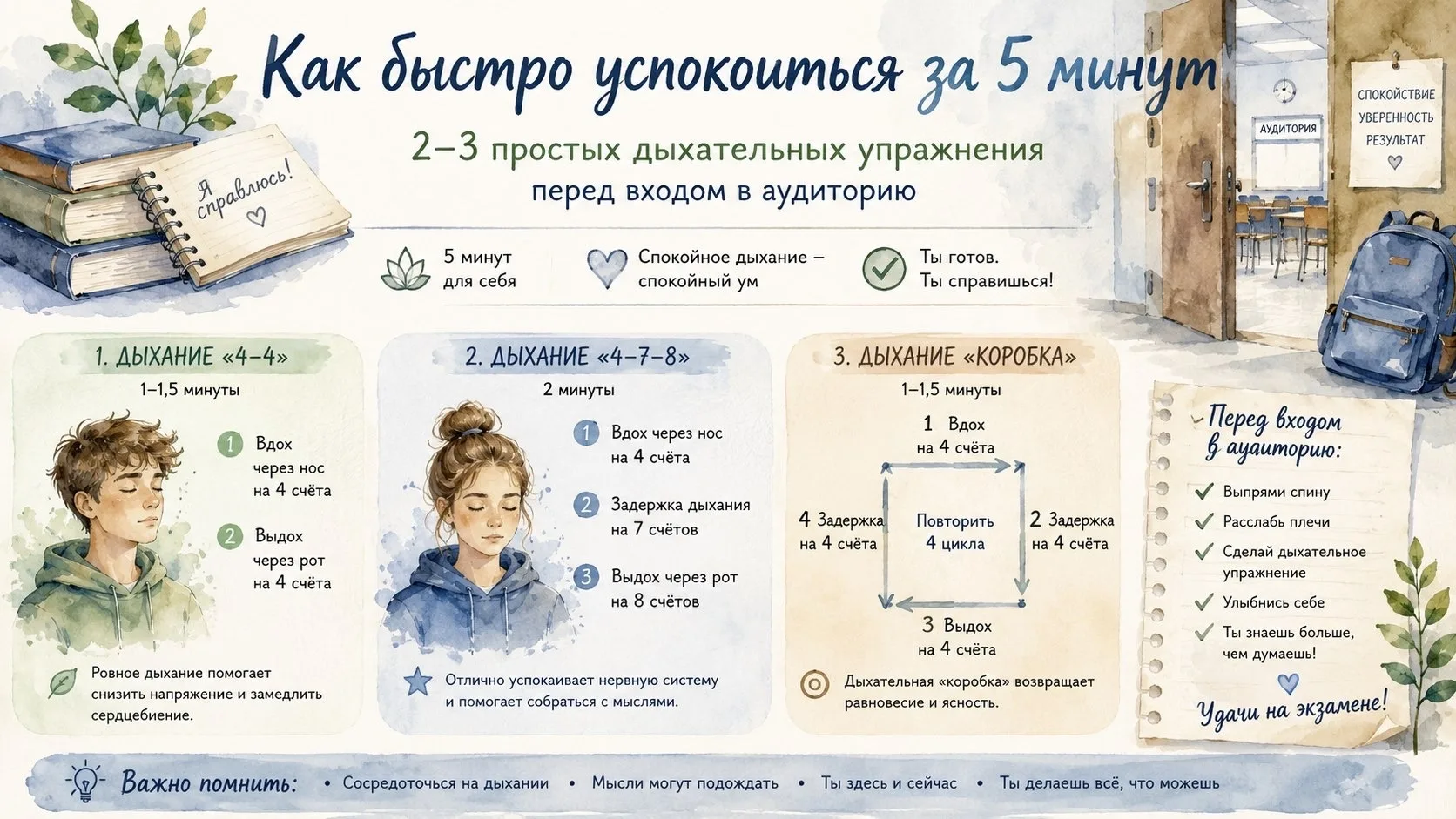 Выпускник! Перед входом в аудиторию на ЕГЭ: 
▶️ выпрями спину;
▶️ расслабь плечи;
▶️ сделай дыхатель