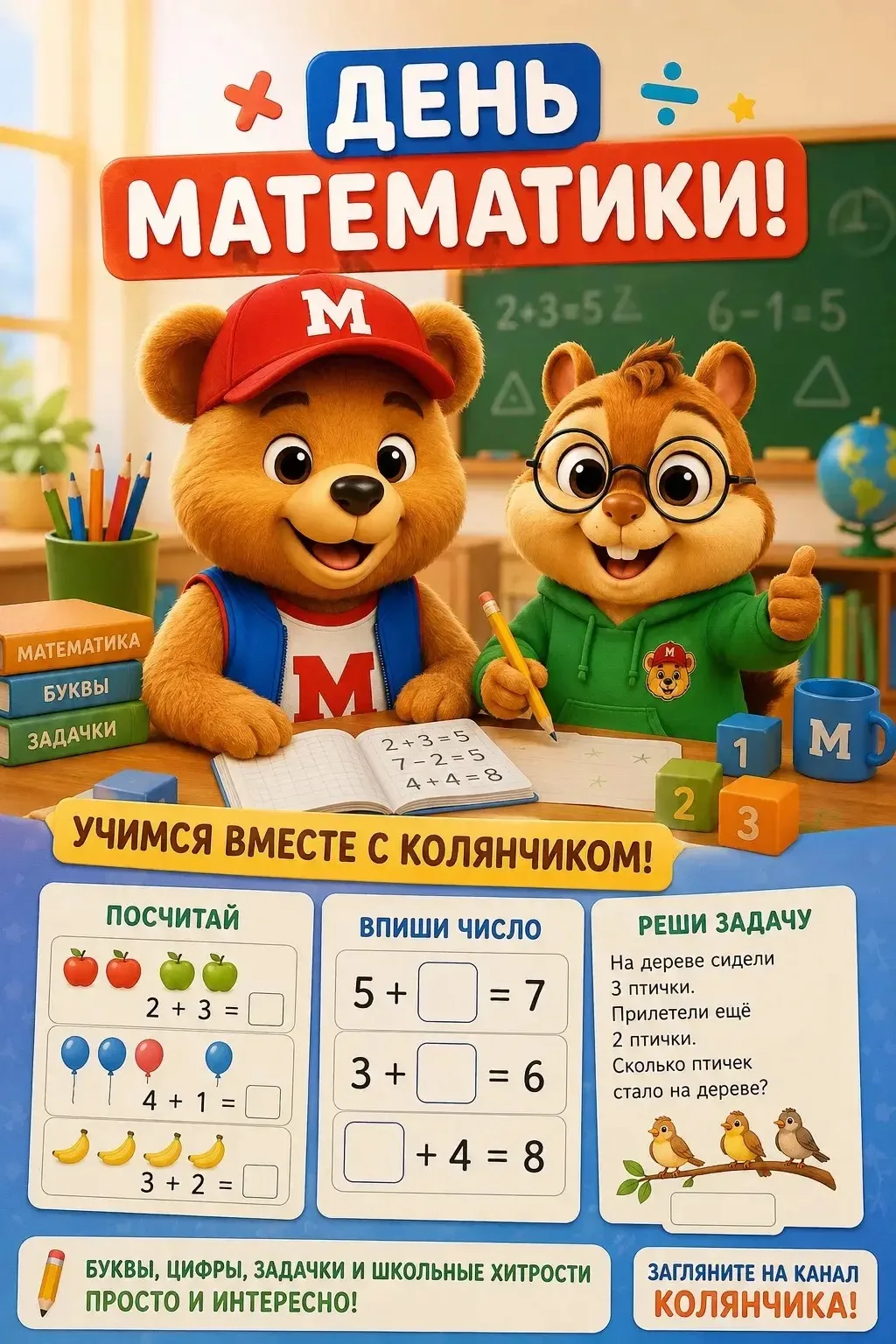 📐 Похоже, сегодня у нас получился настоящий день математики 😊

У Мишки Макса есть друг — бурундук 