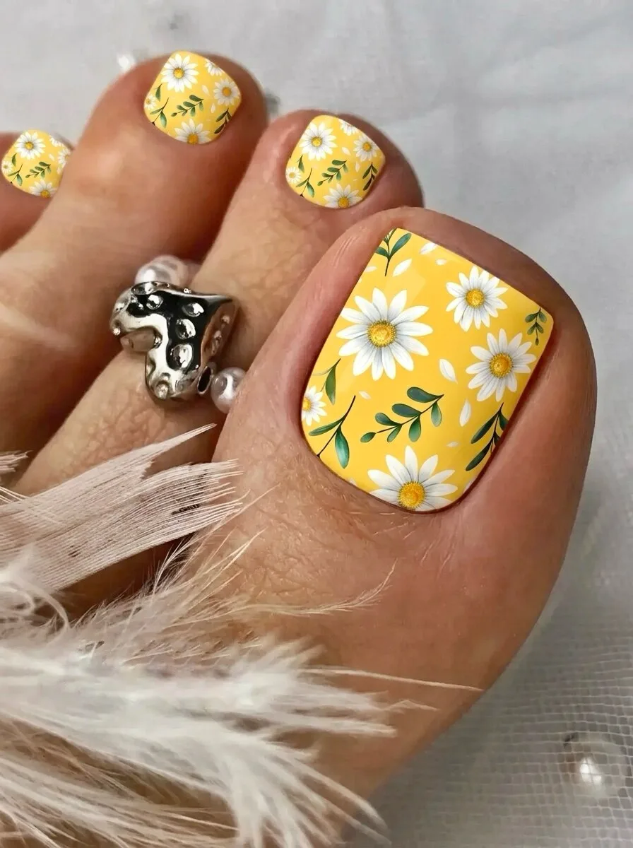 🌝🌞Солнечное настроение на ваших ногтях!
Яркие пленки с белыми ромашками на сочном желтом фоне — эт