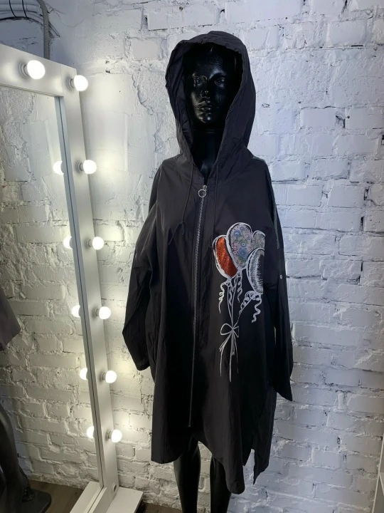Новое серое платье с капюшоном и вышивкой Qianzhidu 48-50 1299