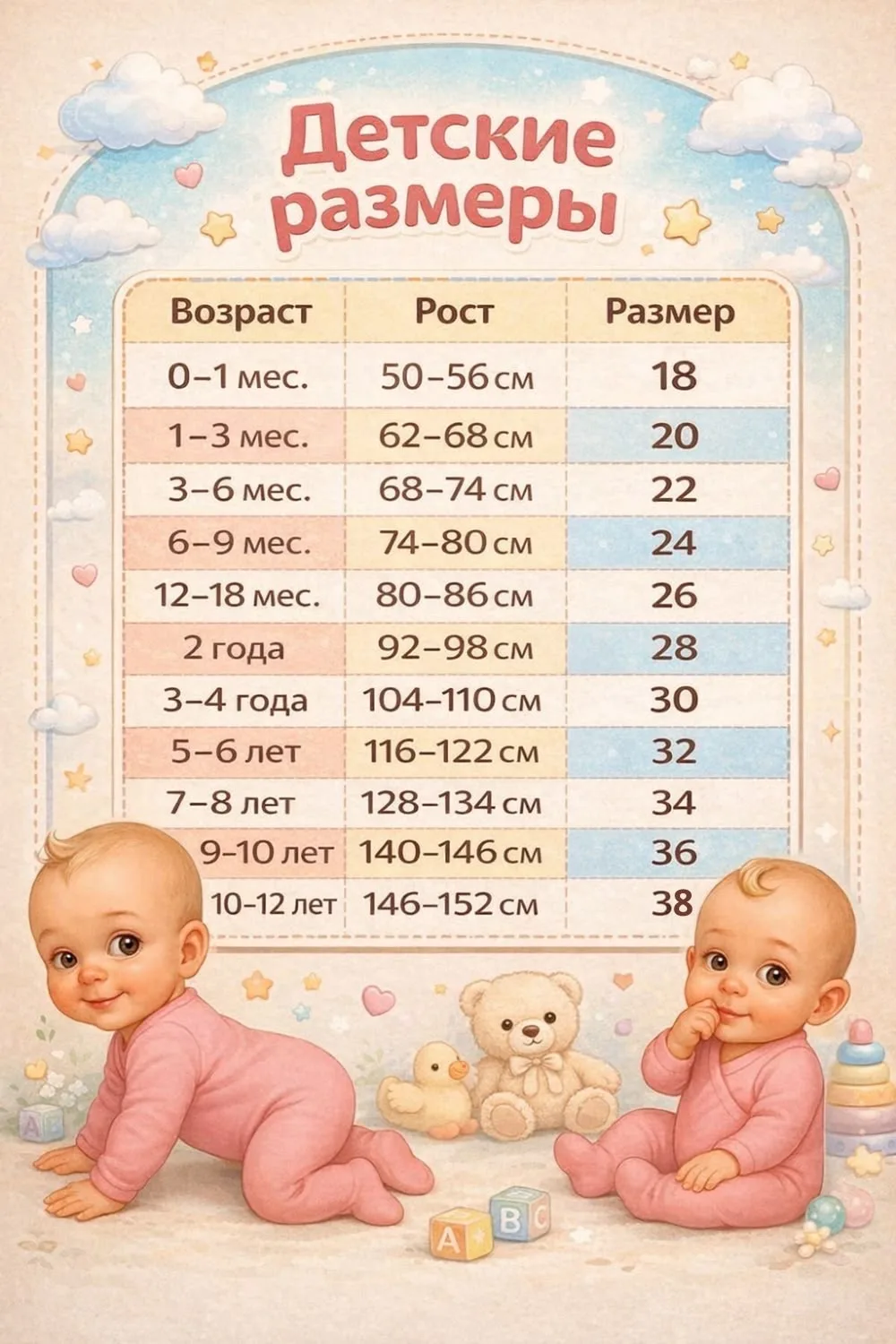 Детские размеры 👶🏻 от 0 до 12 лет