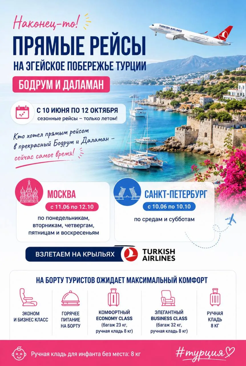 Наконец то отличные новости для тех, кто ждал прямые рейсы на Эгейское побережье Турции 🌊

С 10 июн