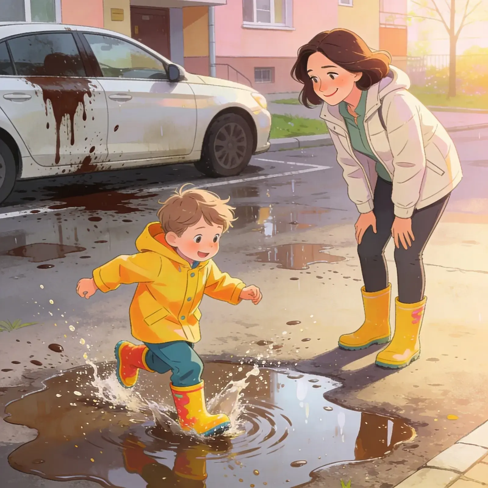 МАМА СМЕЁТСЯ 🕵️‍♀️🌀💦

Дело №42: Тайна весенней лужи
Место происшествия: двор возле дома.
Объект р