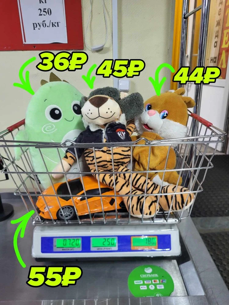 🧸 ИГРУШКИ ТОЖЕ НА ВЕС!

Да-да, мягкие игрушки и машинки тоже продаются у нас на развес.

Вот пример