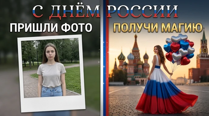 🇷🇺 Та-дам! Промпт ко Дню России уже в каталоге бота Афифа! 🎈

Превращу твоё фото в торжественный 