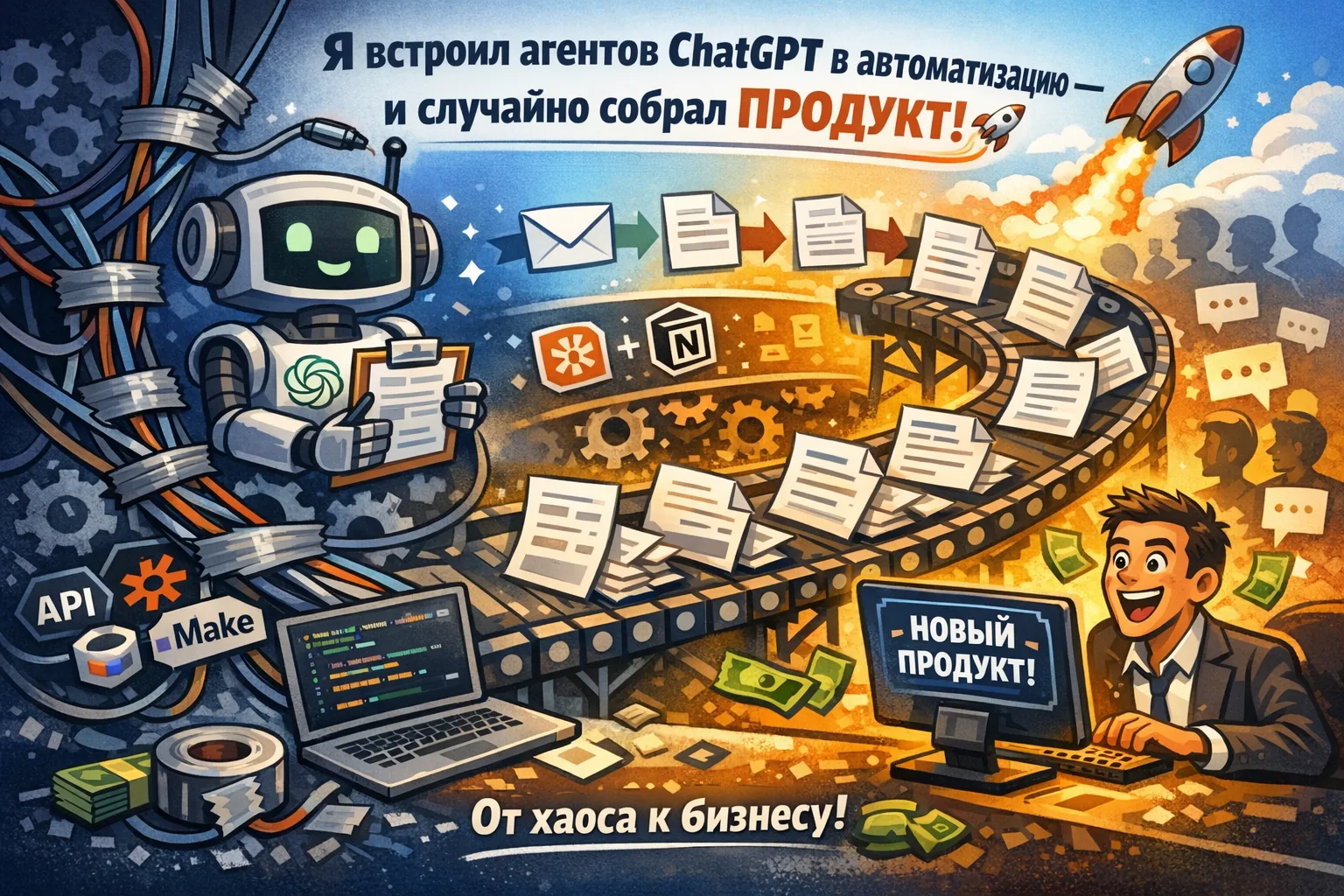 Я встроил агентов ChatGPT в автоматизацию — и случайно собрал продукт 🚀

Как связка AI-агентов, API