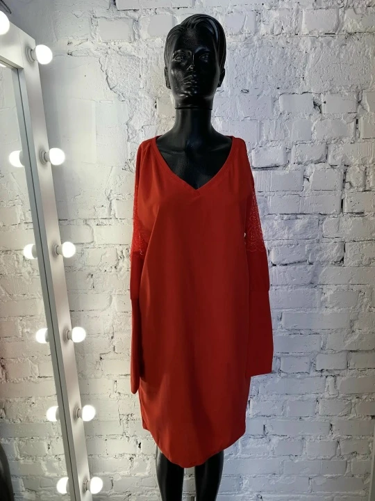 Новое платье красное с рукавами фонариками fashion 50-52 1299