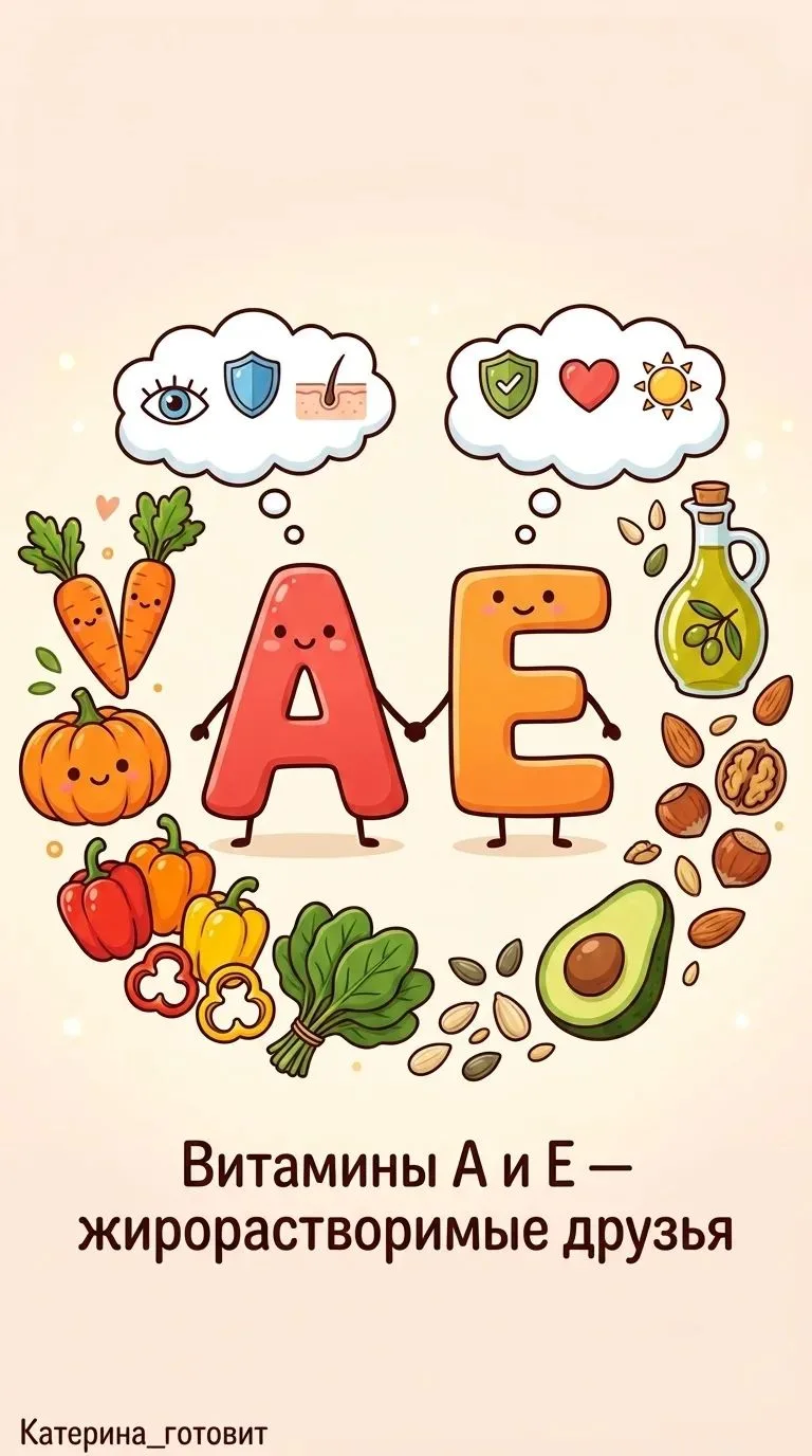 ВИТАМИНЫ А И Е: жирорастворимые друзья 🥕🥑

Продолжаем тему витаминов. Сегодня — про витамины А и Е