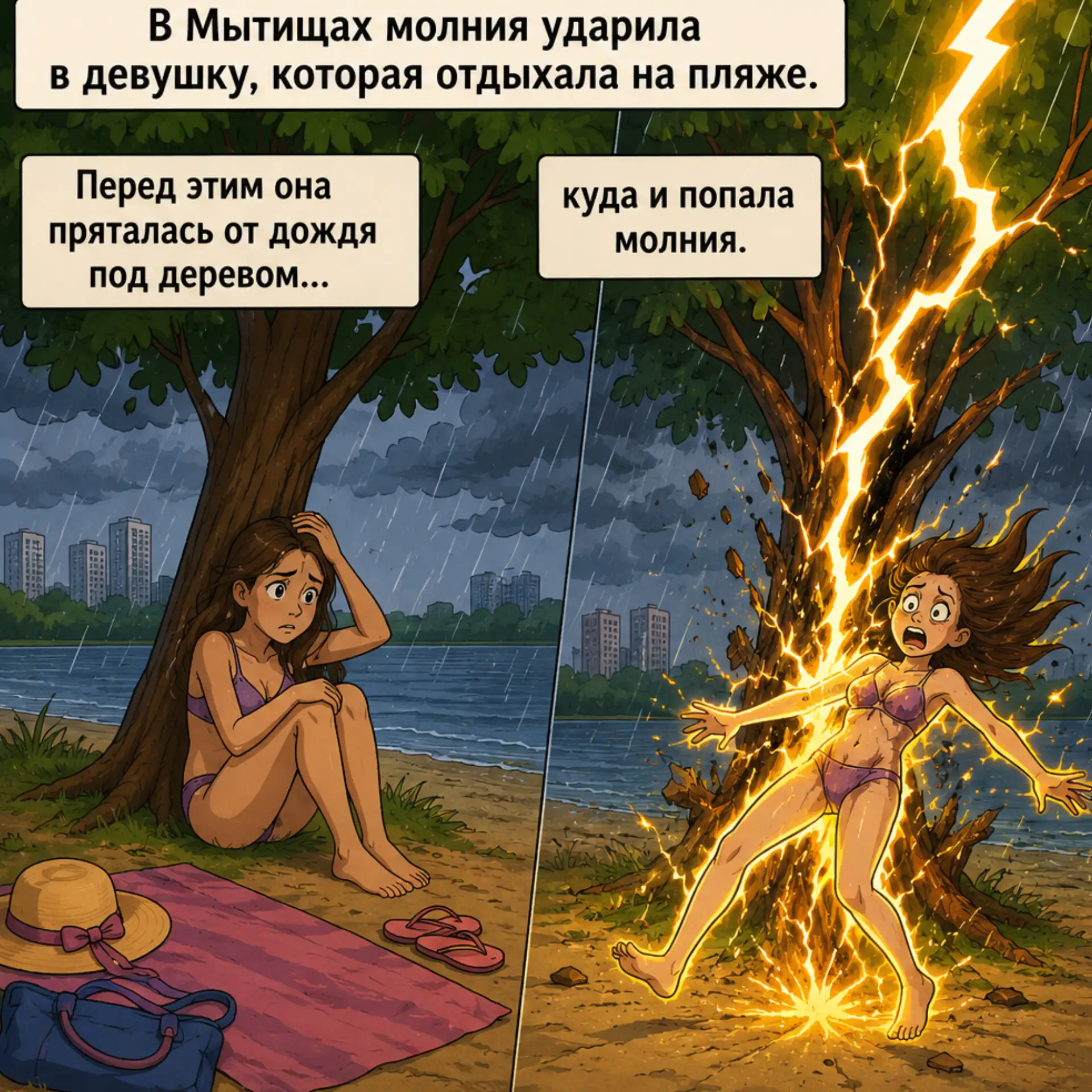 ⛈️ 🏖 В Подмосковье молния ударила в девушку, которая отдыхала на пляже

Перед этим она пряталась от