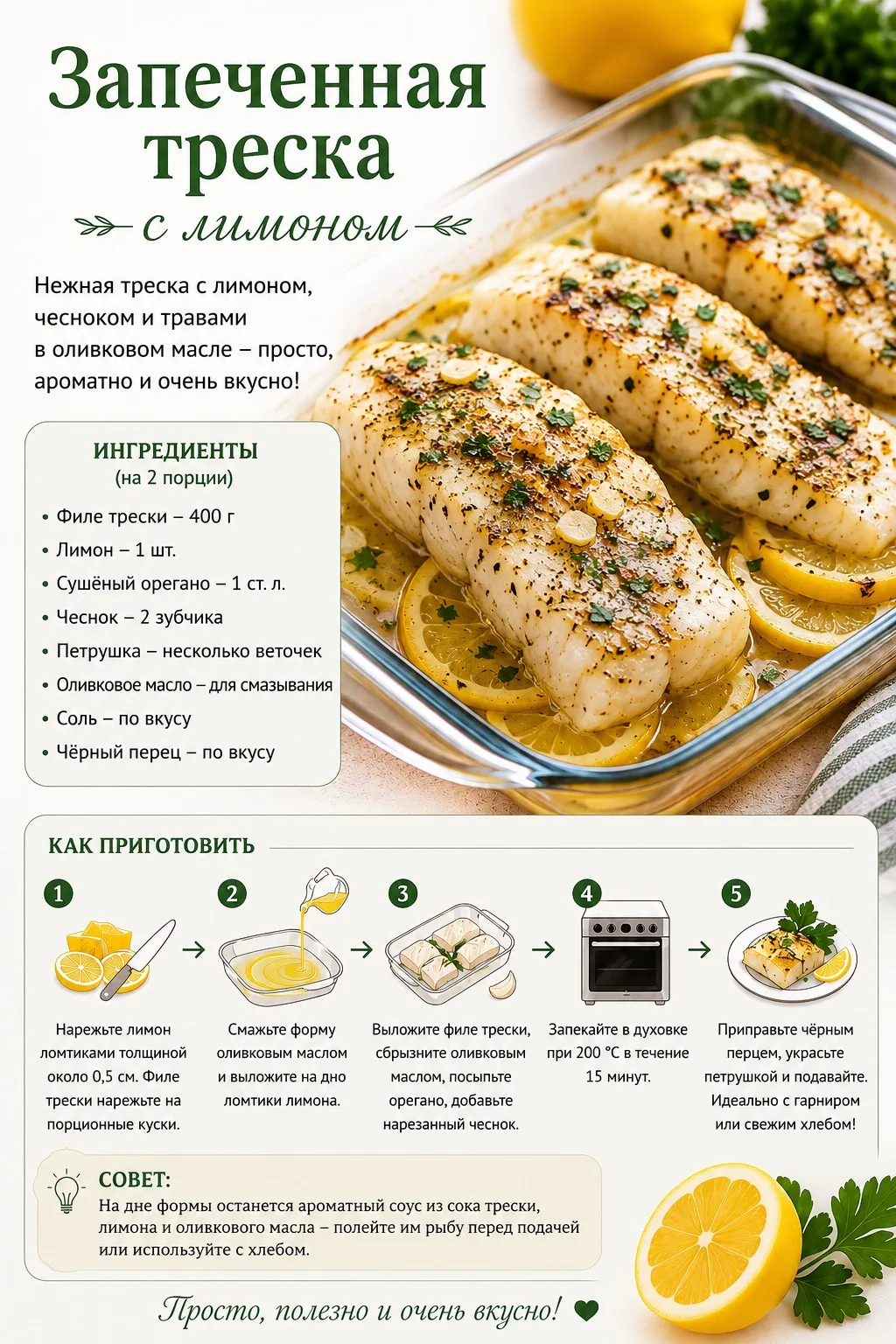 🐟 Готовить вкусно — проще, чем кажется!

Сегодня делимся рецептом запечённой трески с лимоном 🍋

И
