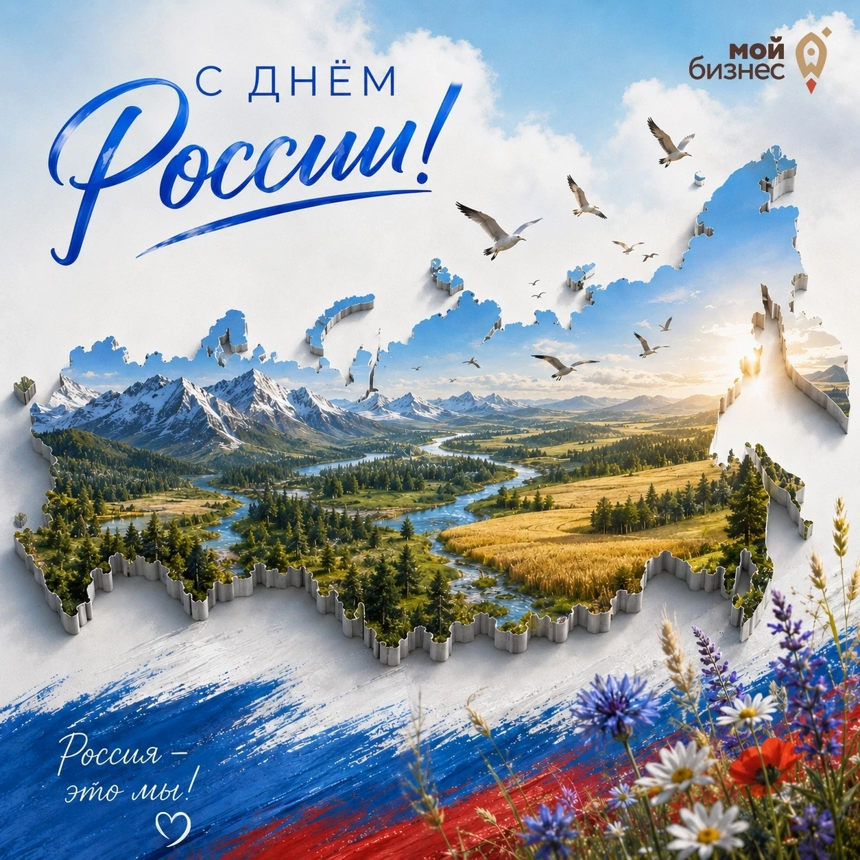 👏🏻С Днём России! 

🇷🇺Наша страна — сильная, широкая и удивительная! 

В ней — тысячи квадратных 