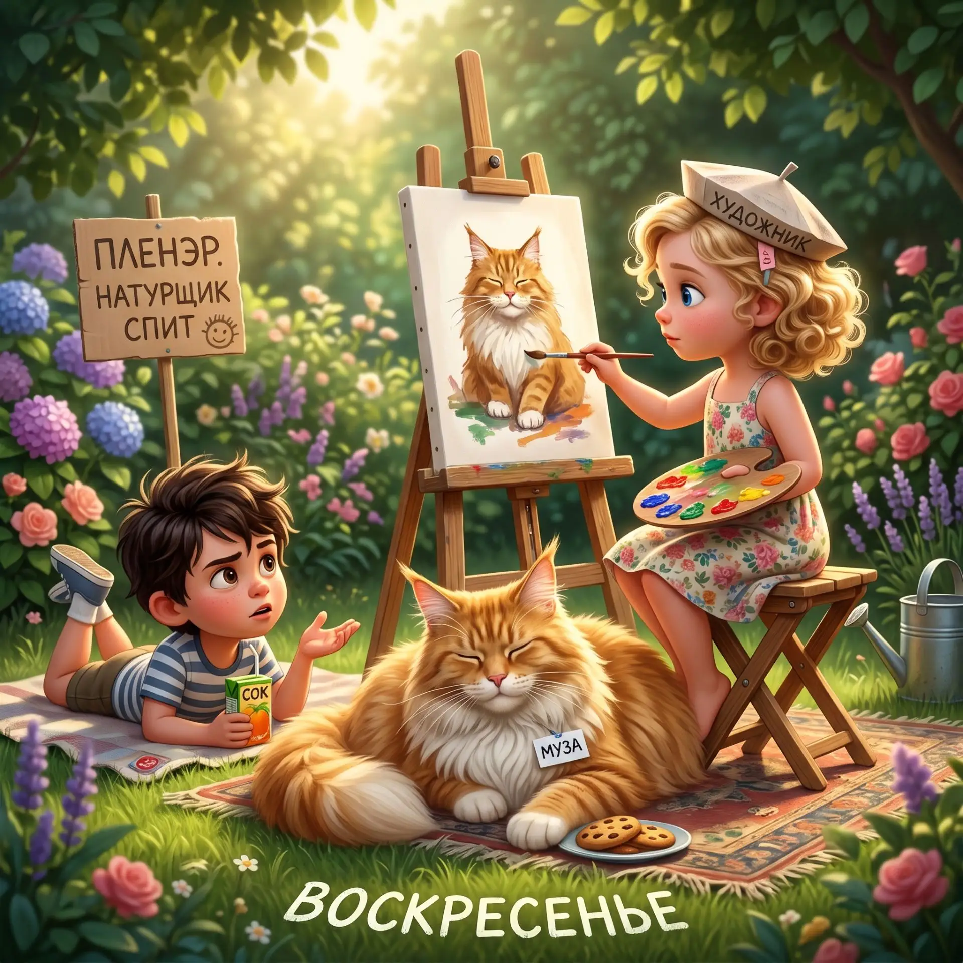 Воскресенье — это когда ты устраиваешь пленэр на свежем воздухе, но главный натурщик уже спит в тени