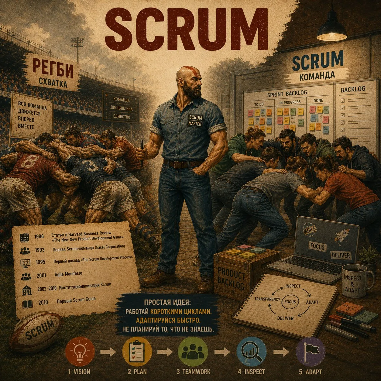 🏉 Scrum родился не в IT. Его придумали для регби

Пока PMI строил стандарты, а PRINCE2 выстраивал к