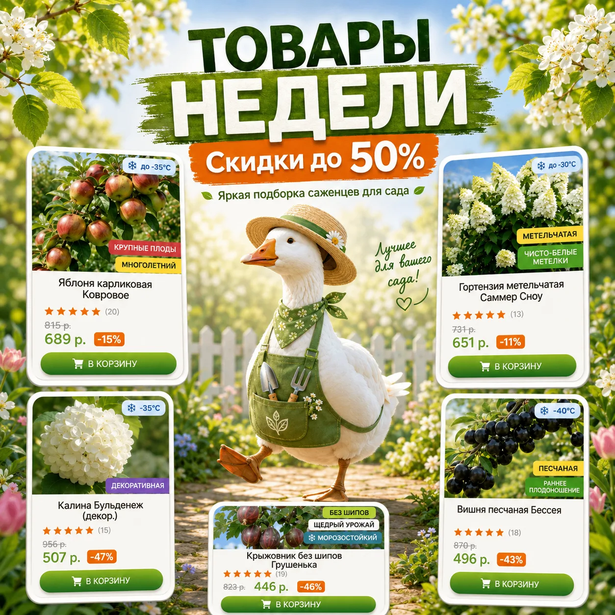 ТОВАРЫ НЕДЕЛИ: скидки до 50% на саженцы 🌿

Хотите добавить в сад плодовые, ягодные и декоративные р