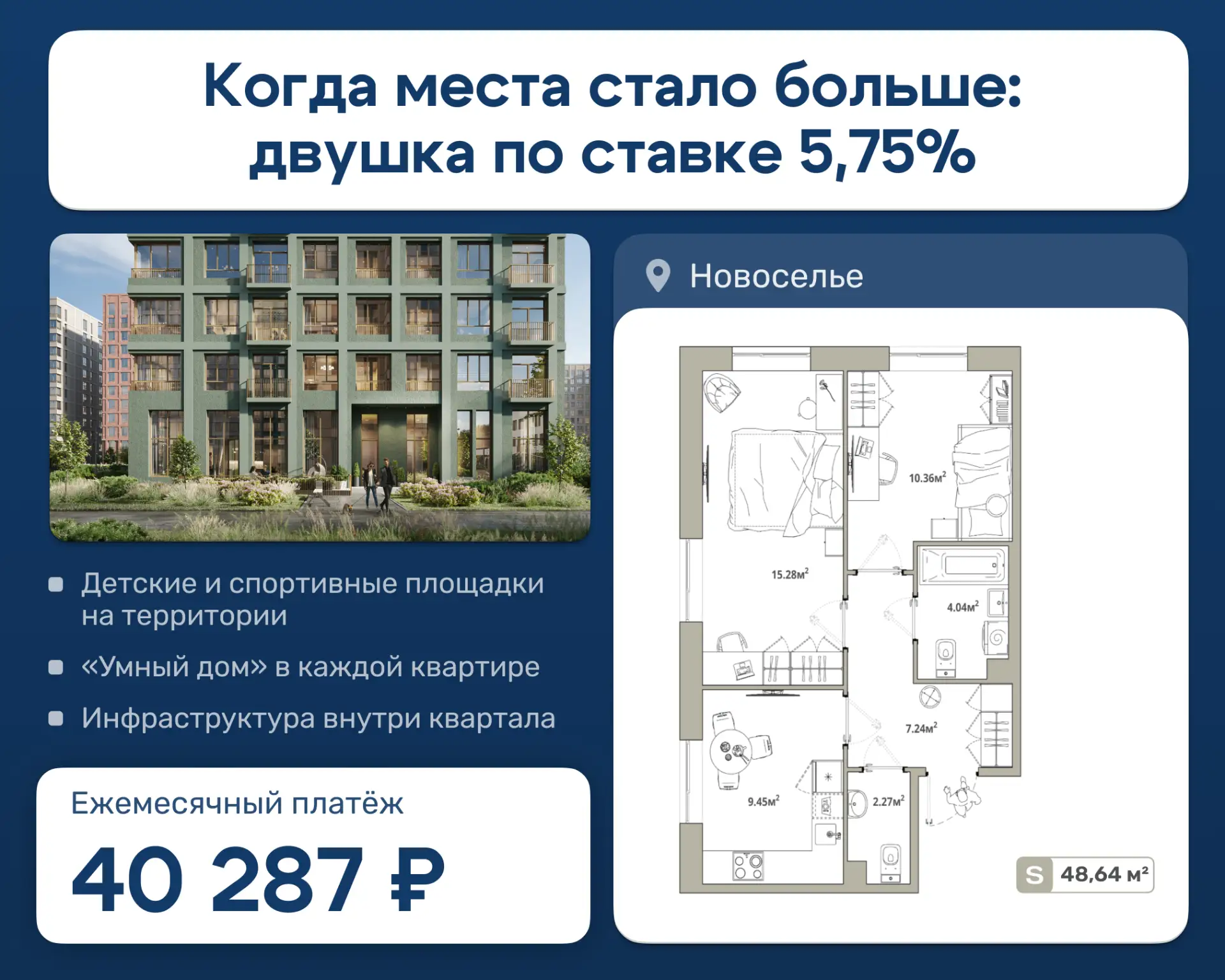Две большие комнаты и платёж 40 287 ₽ на весь срок

Когда у каждого есть своё пространство, жить ста