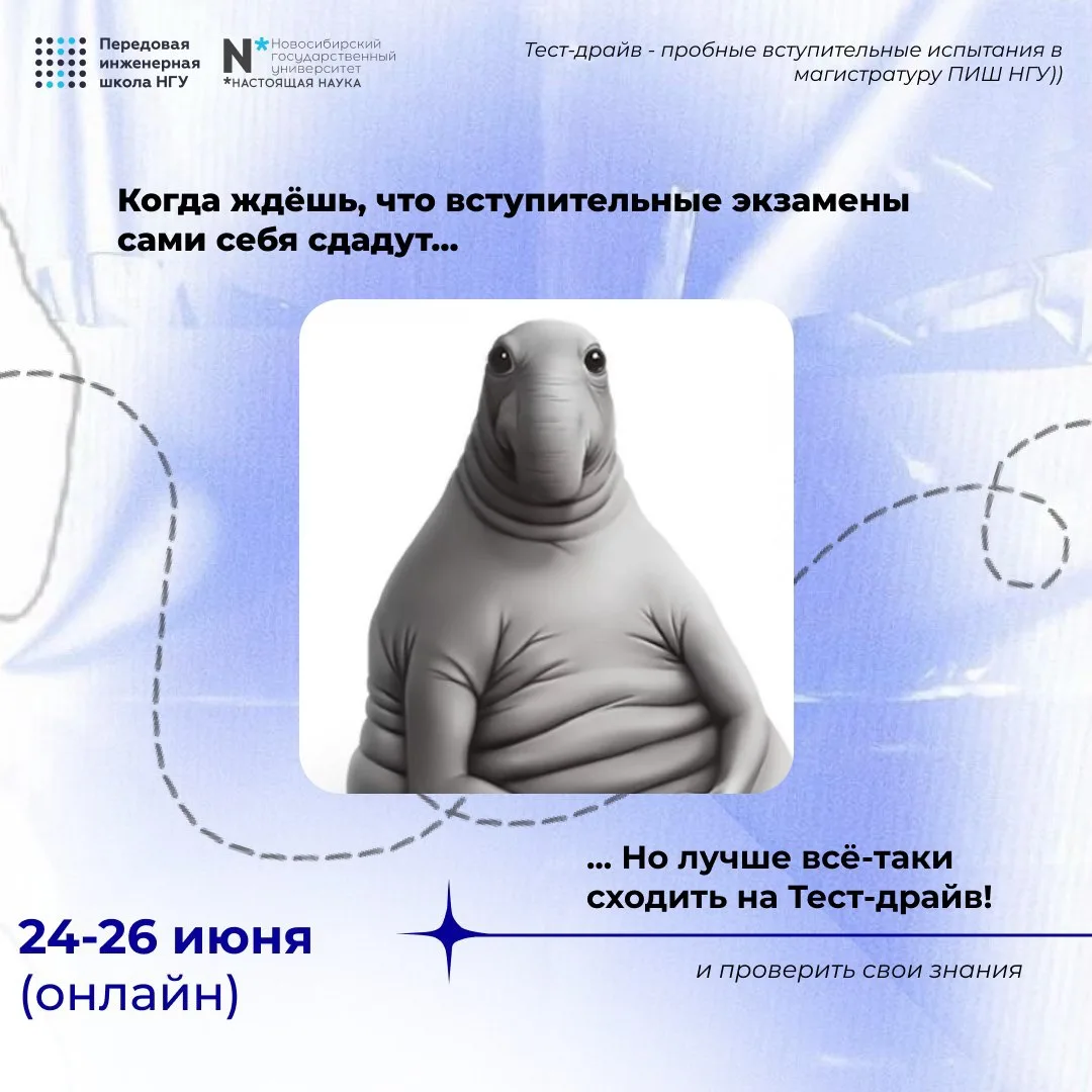 🔥 Подготовься к вступительным испытаниям в магистратуру ПИШ НГУ!
(для этого нужно сходить на тест-д