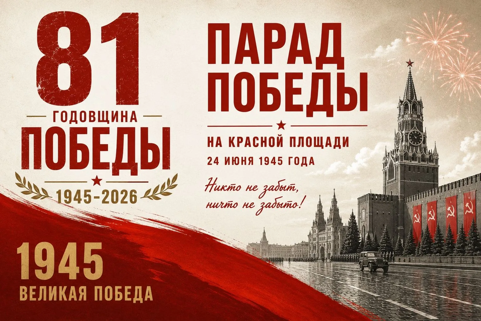 81‑я годовщина Парада Победы на Красной площади!
24 июня 2026 года исполняется 81 год со дня легенда