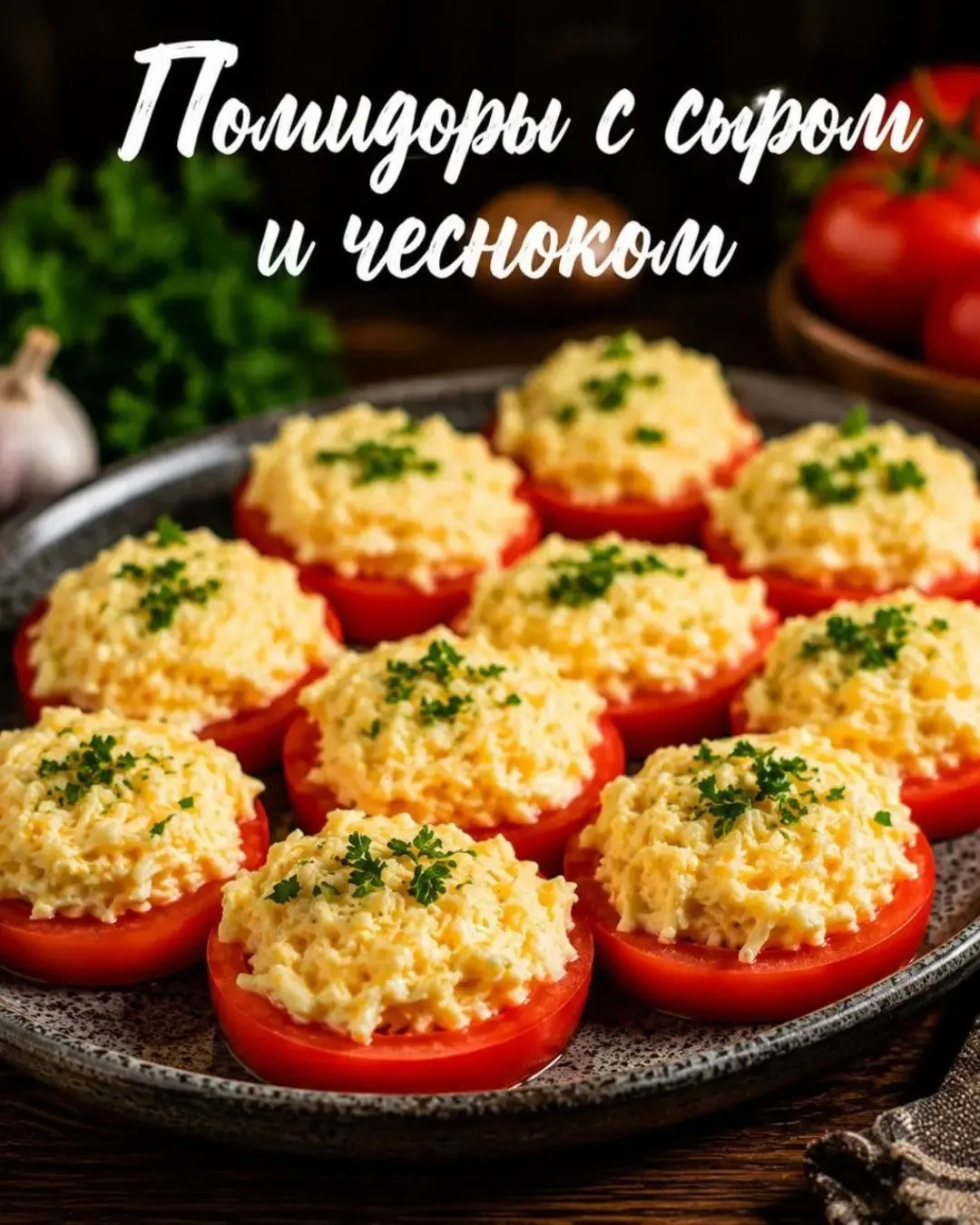 🍅 ПОМИДОРЫ С СЫРОМ И ЧЕСНОКОМ

🛒 Ингредиенты:
• помидоры — 4 шт.
• сыр — 150 г
• яйца — 2 шт.
• че