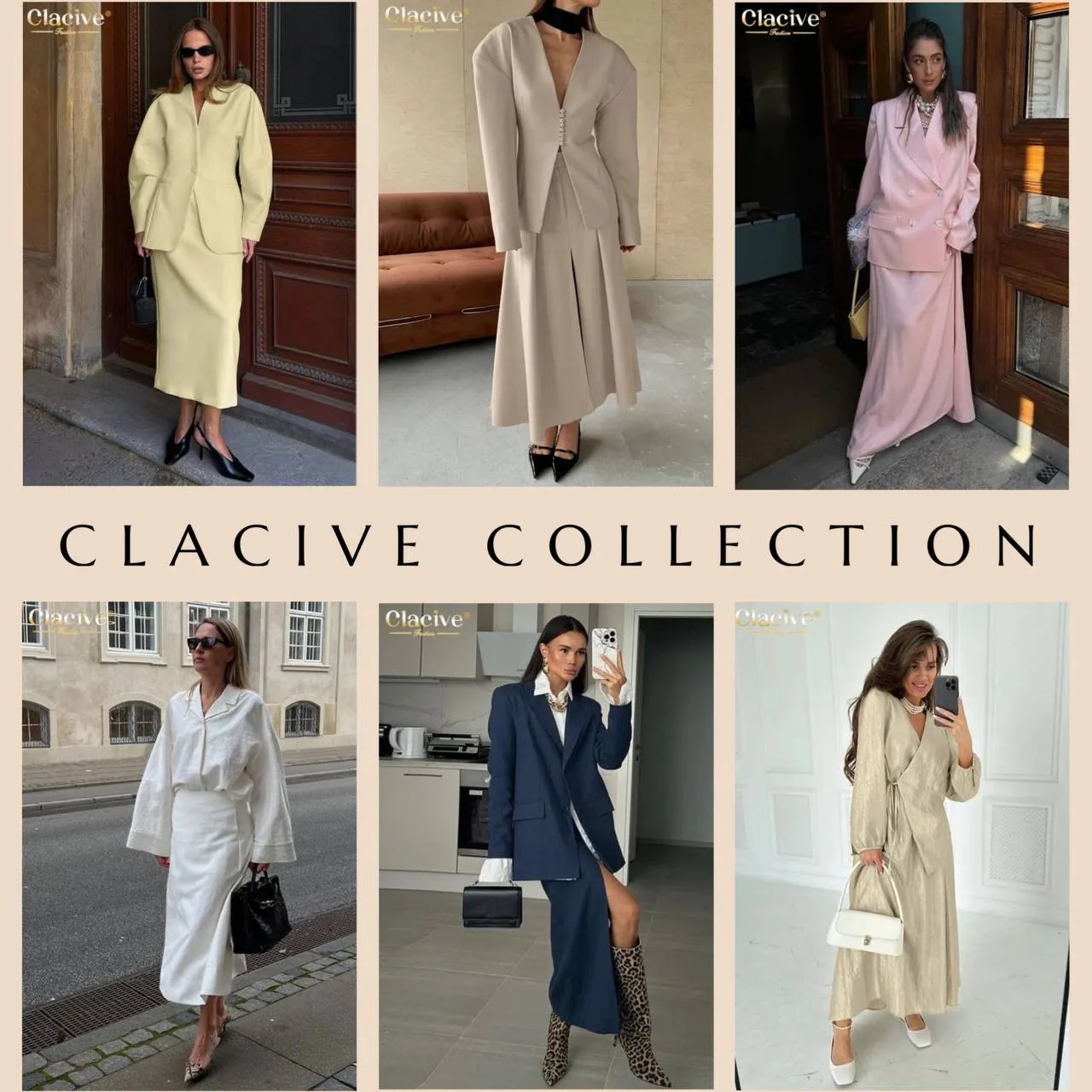 Посмотрите на великолепные костюмы с юбкой идеальной длины от бренда Clacive! Стильно и без излишест