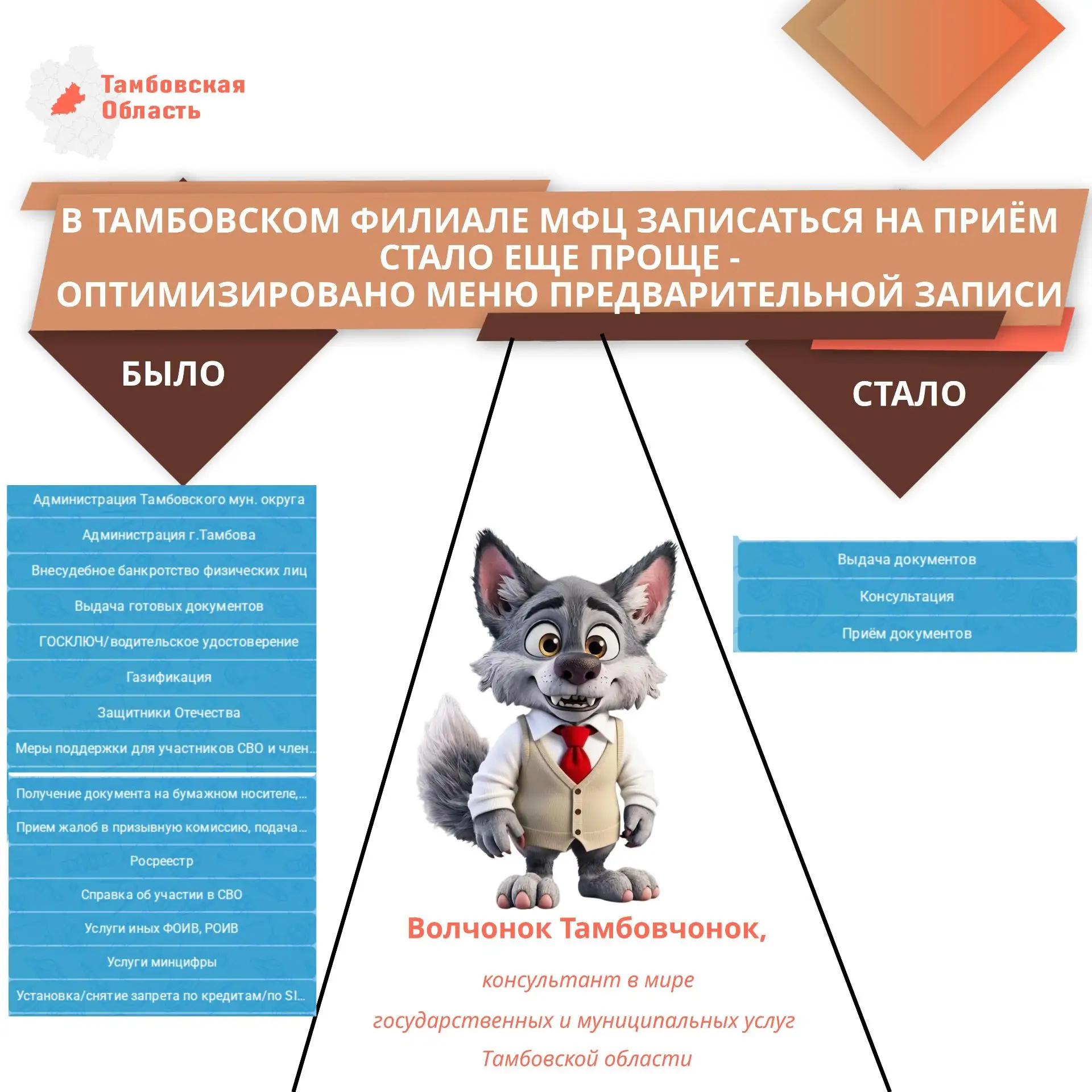 🤩Записаться на приём в Тамбовский филиал МФЦ стало еще проще.
С апреля 2026 года с целью повышения 