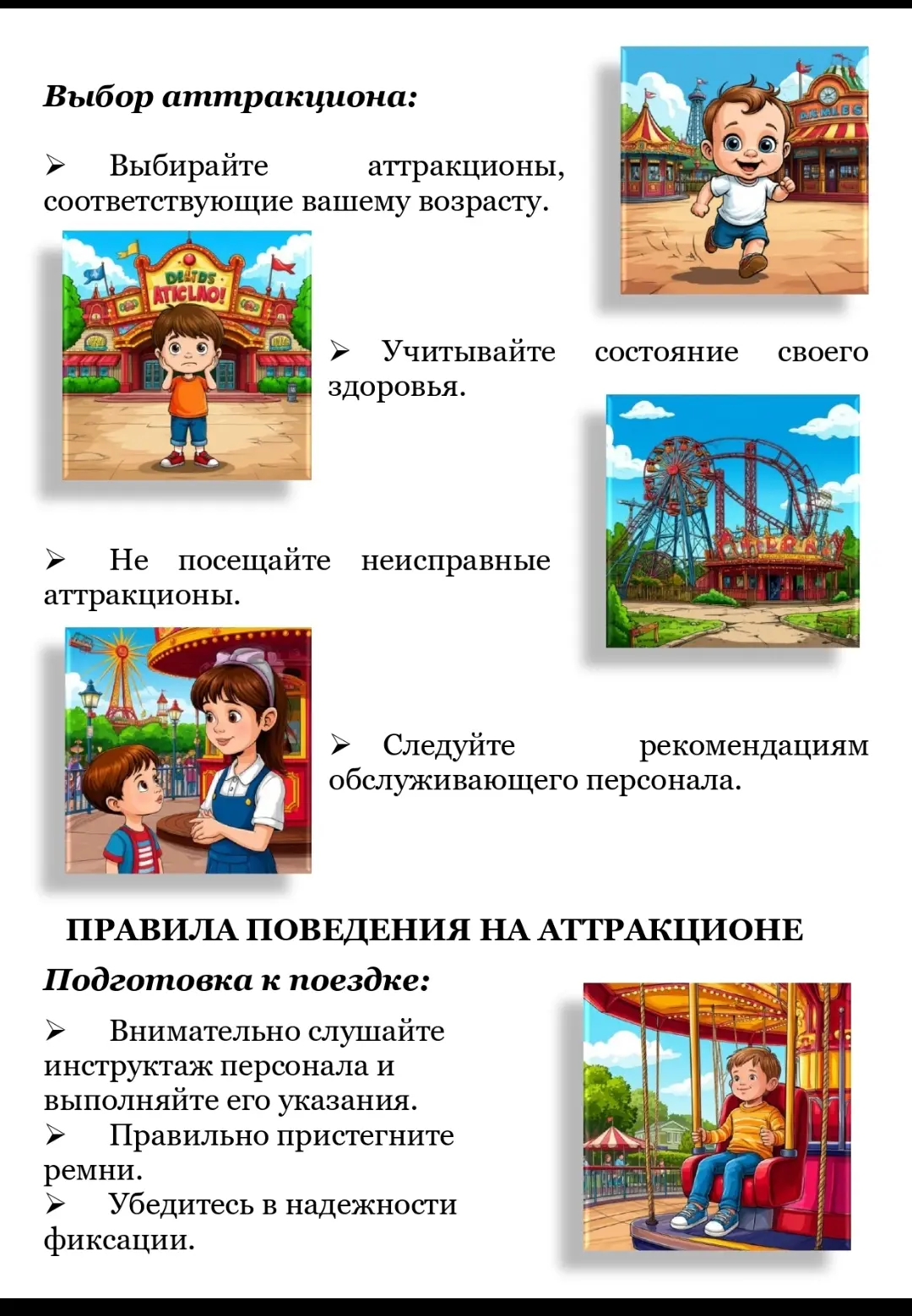 Правила безопасного поведения на аттракционах
Лето - беспечная пора отдыха и развлечений, но не стои