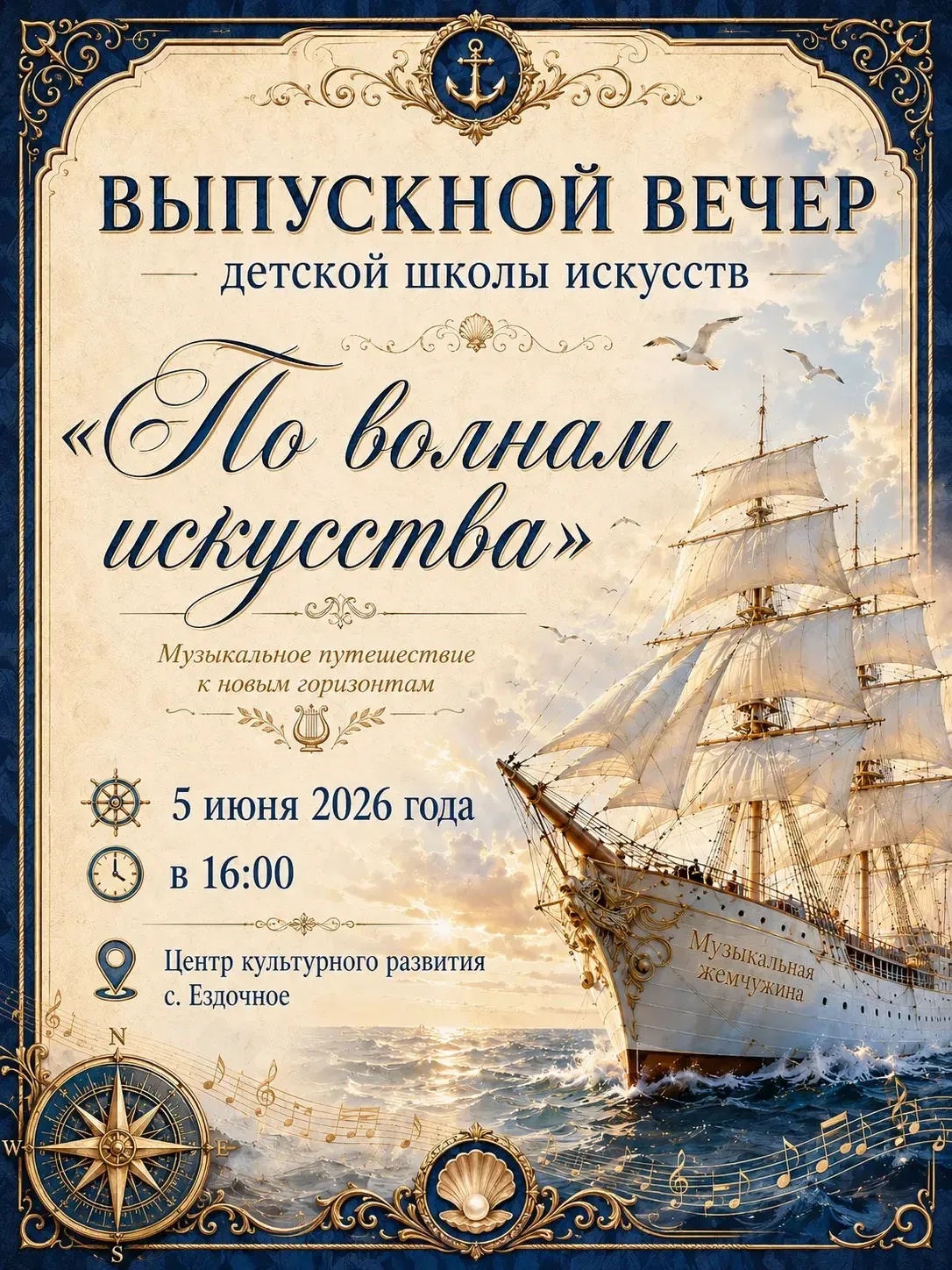⚓️5 июня 2026 года в 16:00 в Центре культурного развития с. Ездочное состоится выпускной вечер Детск