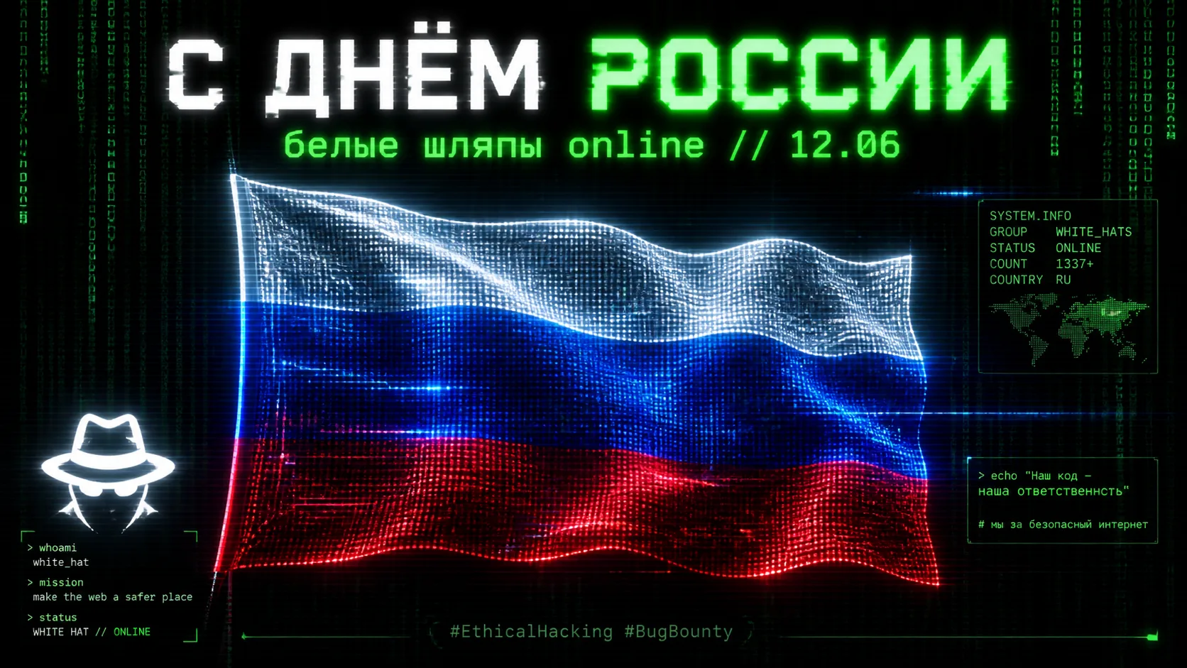 🇷🇺 С Днём России, белые шляпы!
12 июня — день, когда даже firewall опускает руки и пропускает тепл