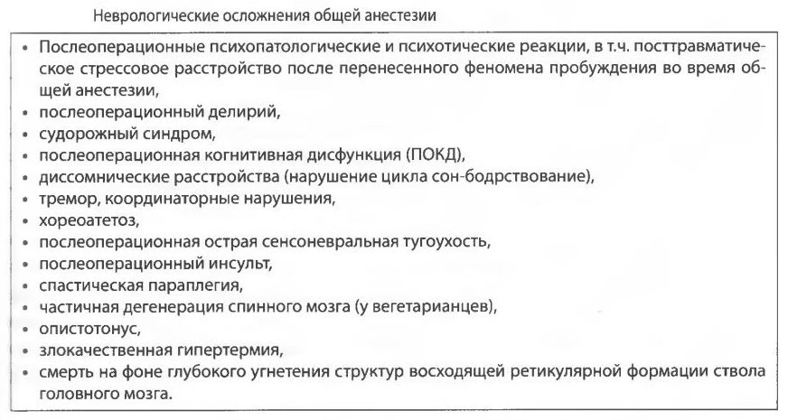 Неврологические осложнения общей анестезии