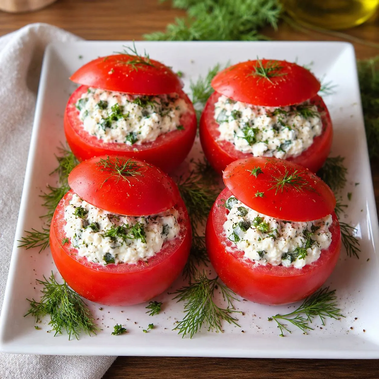 🍅 ФАРШИРОВАННЫЕ ПОМИДОРЫ

Лёгкая летняя закуска с высоким содержанием белка. Отлично подойдёт для п