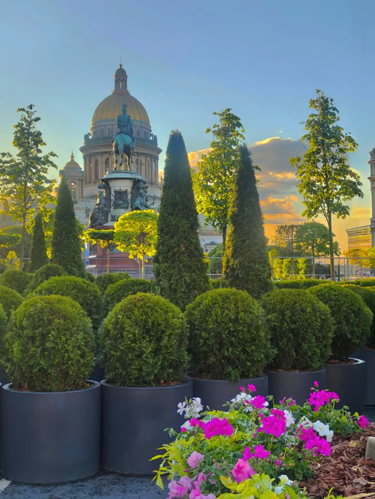 Петербург в режиме лета. 🌸

Сад-трансформер на Исаакиевской площади утопает в цветах, а вечернее со