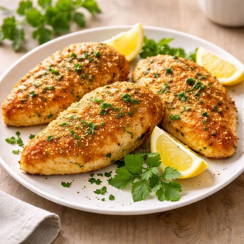 КУРИНОЕ ФИЛЕ В ПАНИРОВКЕ С ПАРМЕЗАНОМ

Сочное куриное филе в хрустящей сырной панировке с итальянски