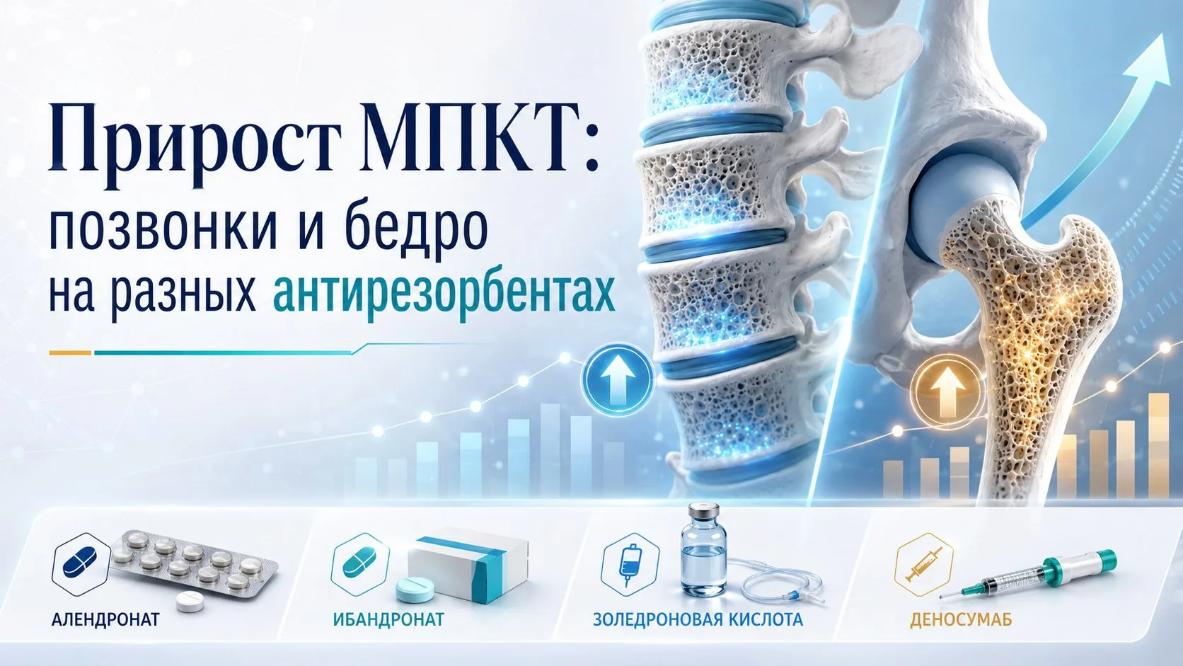 📊 Прирост МПКТ: позвонки и бедро на разных антирезорбентах. 

Короткий ответ: да, разница есть — и 