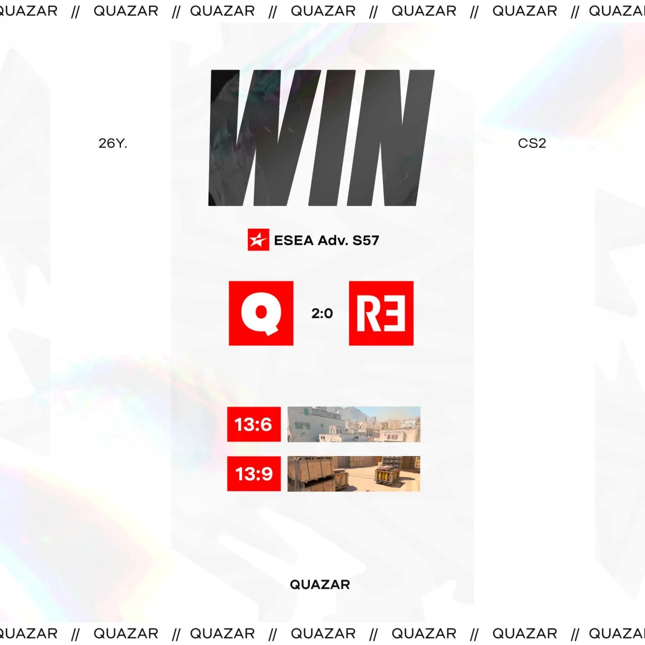 🇷🇺 2 - 0 ❔ | 13:6  🗺 de_dust2, 13:9 🗺 de_mirage

💬 Проходим в ESEA Finals! Игры начнутся 16.06
