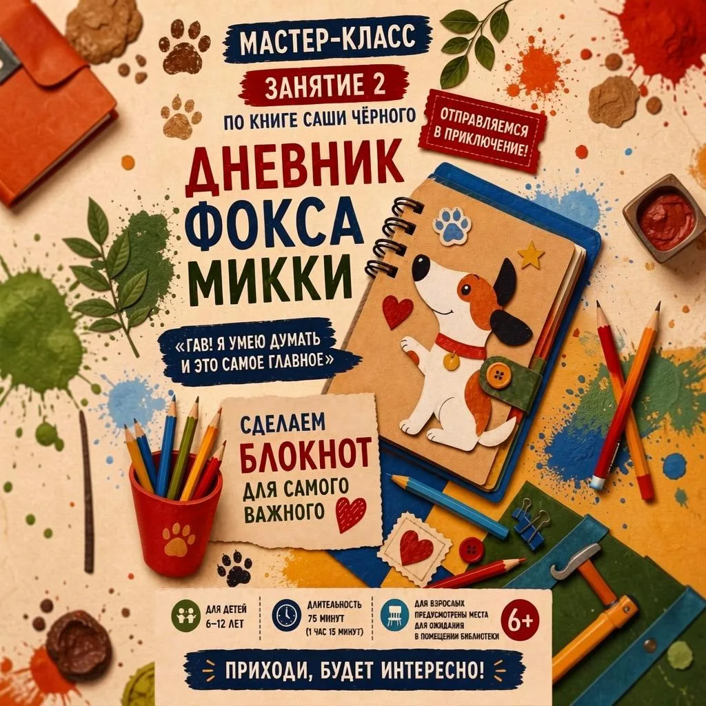 🐾Приглашаем на мастер-класс по «Дневнику фокса Микки»

«Гав! Я умею думать — и это самое главное» —