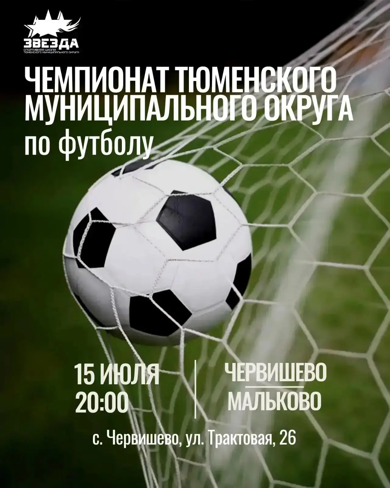 15 июля 2026 года на стадионе села Червишево состоится   Чемпионат Тюменского муниципального округа 