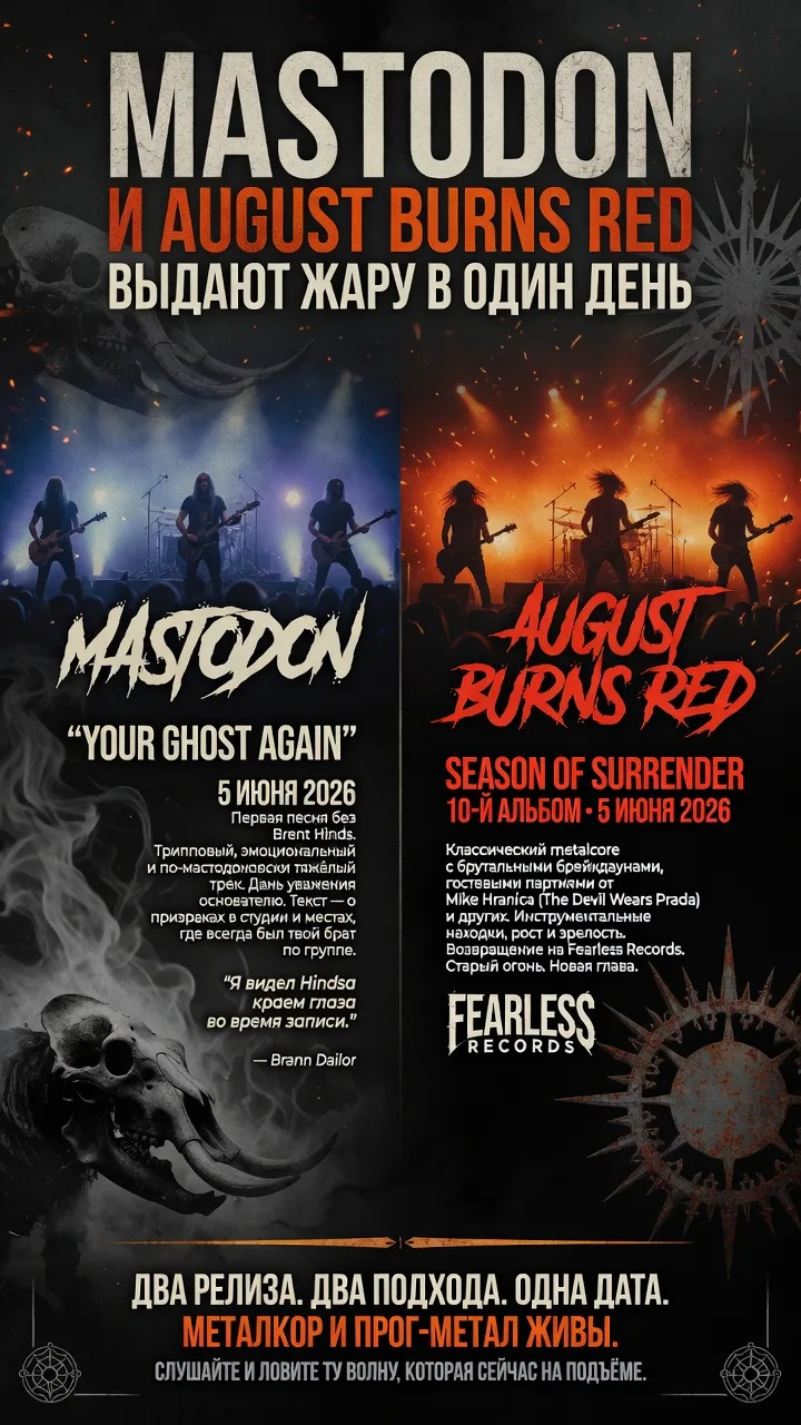 Mastodon и August Burns Red выдают жару в один день

Начало июня 2026-го выдалось богатым на металко