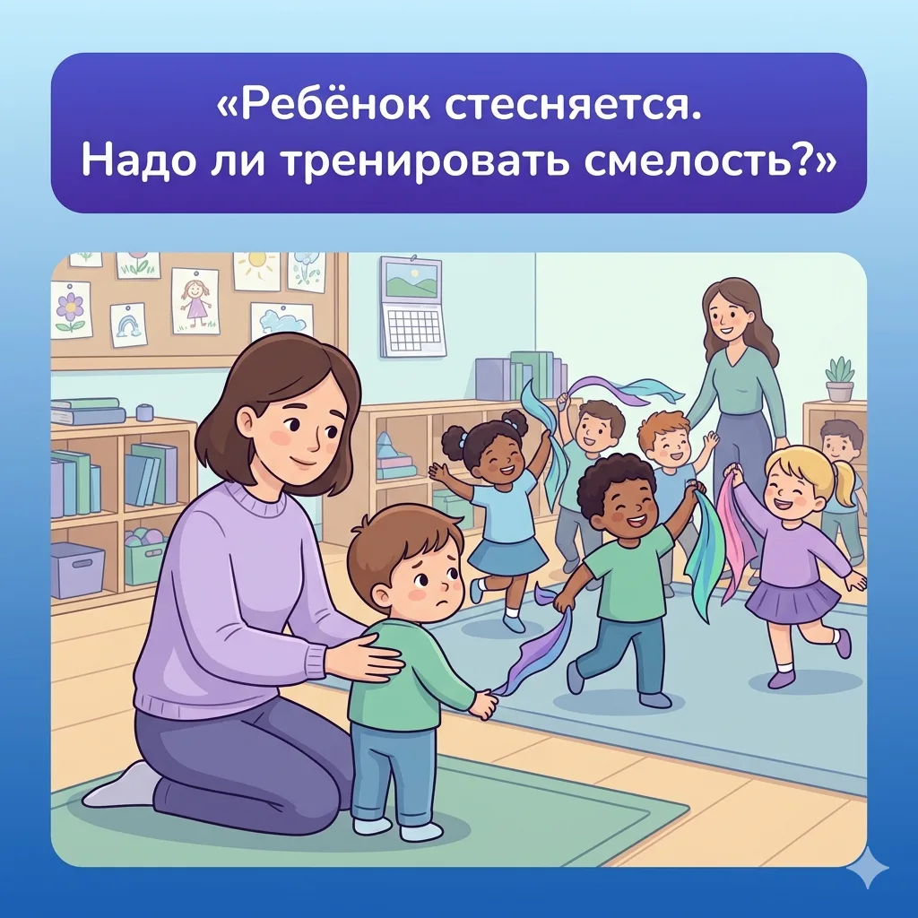 🌿 «Ребёнок стесняется. Надо ли "тренировать смелость"?»

«На утреннике все дети танцуют, а мой стои