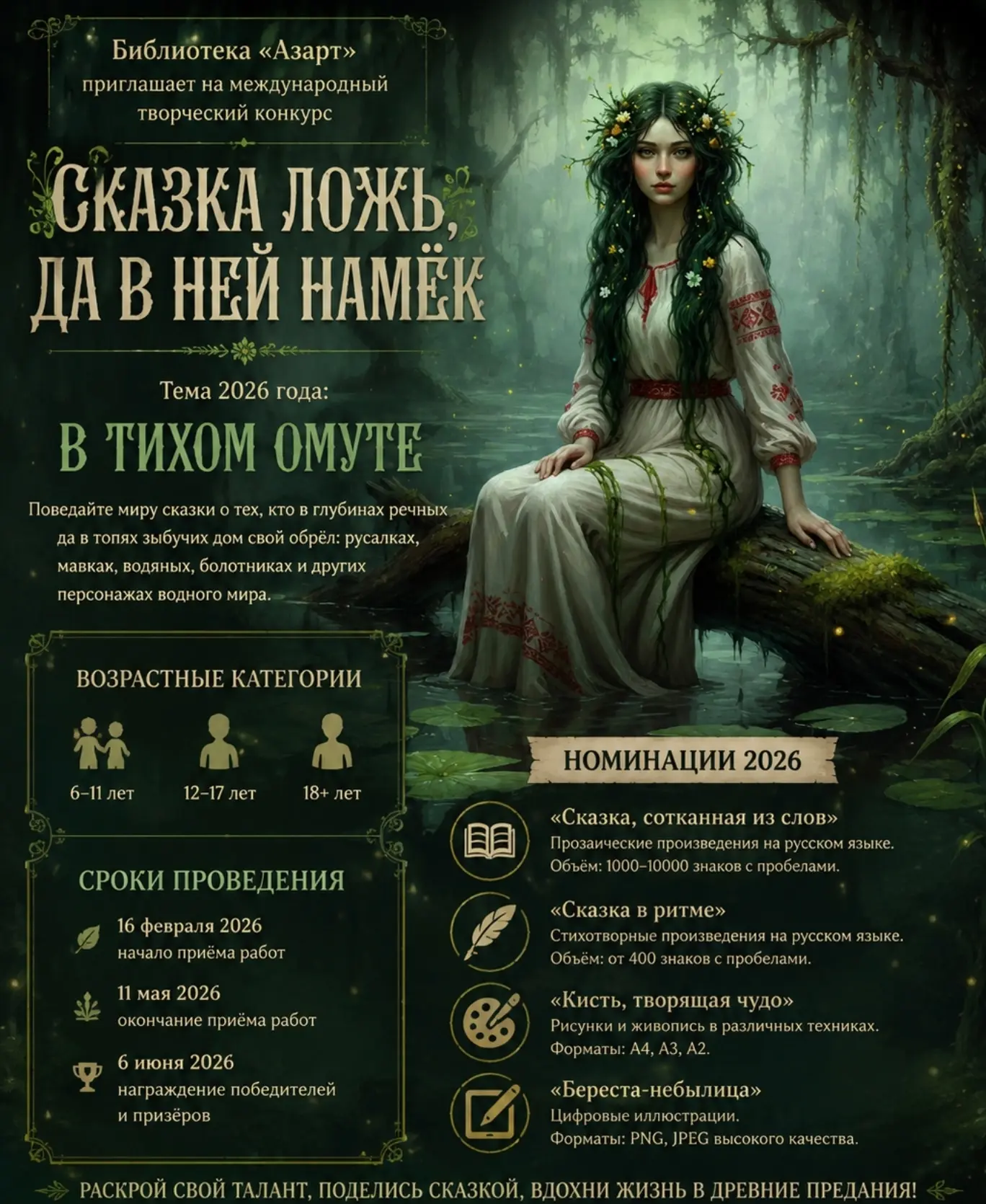 Международный творческий конкурс «Сказка ложь, да в ней намёк»

Организатор: библиотека «Азарт» ЦБС 