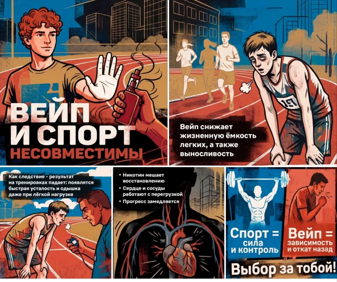 Вейпы и спорт несовместимы

Спорт требует от организма полной отдачи — чистого дыхания, сильного сер