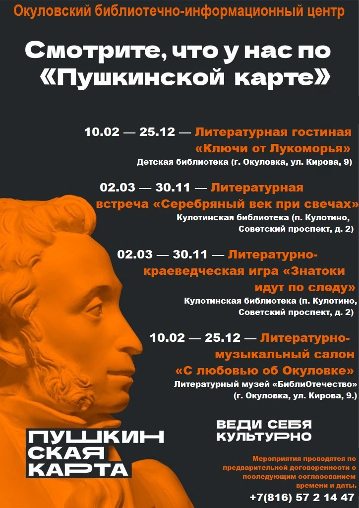 🎀Афиша мероприятий учреждений культуры Окуловского муниципального округа по проекту "Пушкинская кар