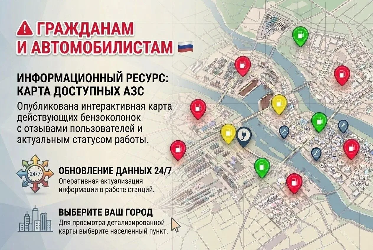 ⚠️ Внимание! В МАКС выложили карту с регулярным автообновлением ситуации на автозаправках в Вашем ра