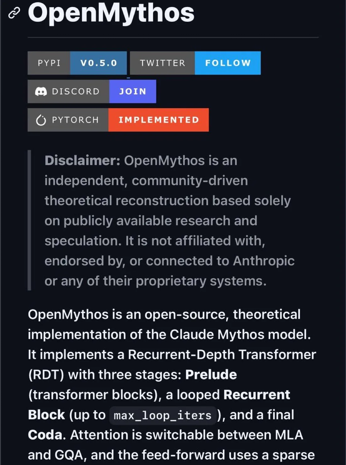 OpenMythos - open-source попытка теоретически реконструировать Claude Mythos, где все архитектурные 